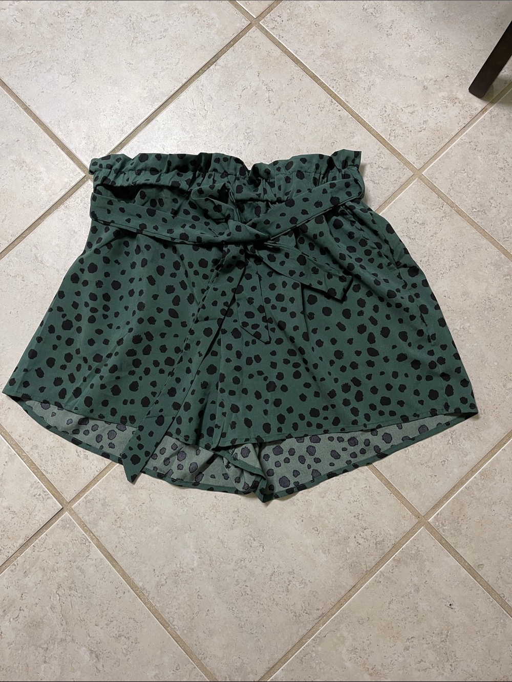 High-Waist Green Polka Dot Paperbag Shorts with Tie Belt